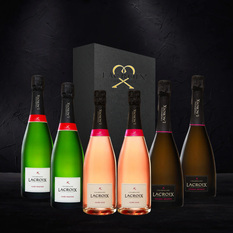 Découvrez le coffret Origine du Champagne Lacroix : six bouteilles raffinées réunissant Tradition, Grande Réserve et Rosé. Une sélection idéale pour les amateurs de champagne et les moments d’exception.